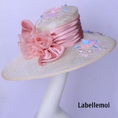 Large brim sinamay hat with handmade organza flower&embroidery Brim width:19.5cm in the biggest part Head size: 57cm also with elastic to adjust it to be smaller Ideal for wedding/party/races/church It is handmade product and every hat is well inspected before shipment,no return accepted.But please do contact us if you have any problems on your order.Thanks for your supports. Elegant Embroidered Adjustable Hat, Pink Straw Hat For Spring Wedding, Elegant Pink Straw Hat For Wedding, Adjustable Embroidered Party Hat, Pink Brimmed Straw Hat For Weddings, Pink Straw Hat For Wedding At Royal Ascot, Spring Wedding Straw Hat In Sinamay, Pink Top Hat With Curved Brim For Wedding, Adjustable Pink Straw Hat For Wedding