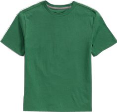 Cotton T-shirt With Ribbed Crew Neck, Casual Green Plain T-shirt, Solid Tops With Ribbed Neckline And Short Sleeves, Green Plain Short Sleeve T-shirt, Basic Green Short Sleeve T-shirt, Sporty Plain Short Sleeve T-shirt, Basic Green Crew Neck T-shirt, Sporty Plain Crew Neck Tops, Sporty Solid Color Short Sleeve T-shirt