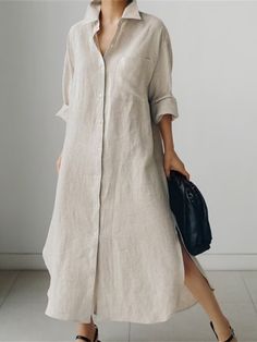 Women's Shirt Dress Casual Dress Linen Dress Maxi long Dress Winter Dress Daily Holiday Polyester Casual Mature Shirt Collar Zipper Button Long Sleeve Summer Spring Fall 2023 Loose Fit Black Navy 2023 - US $43.99 Loose Shirt Dress, Pakaian Feminin, Loose Fit Shirts, Maxi Shirts, Cotton Linen Dresses, Linen Shirt Dress, Cotton Shirt Dress, Dress Linen, Stil Inspiration