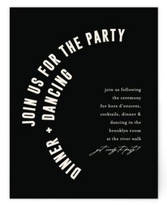 a black and white party card with the words join us for the party on it