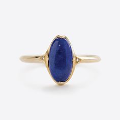 Designed and fabricated by Debsmith Jewelry 14k yellow gold ring with naturally sourced lapis lazuli and diamonds Gem: oval lapis lazuli cabochon, 10mm x 6mm Accents: 2 round brilliant diamonds, 0.005ctw Size: 6.5 Scale: approx. 11.6mm x 7mm Oval Cabochon Ring, Gem Rings Stones, Natural Stone Rings, Alexandrite Jewelry, Lapis Lazuli Jewelry, Silver Rings With Stones, Jewelry Appraisal, Forever Jewelry, Jewelry Essentials