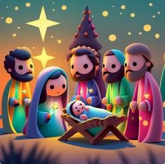 a nativity scene with three wise men and a baby jesus