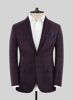 Experience a sophisticated and refined style with our Reda Elupi Checks Wool Suit, designed to make you feel your best. This elegant suit is crafted from pure wool and offers a sleek and classic look. The stylish purple-blue plaid pattern adds a touch of chicness and modernity, making it a perfect choice for those who seek a streamlined and polished look.  Look Includes    Reda Elupi Checks Wool  Fabric  Two Button Jacket Style  Notch Lapel   Horn Brown  Buttons  Single Vent  Three Cuff Buttons Grey Tweed Suit, Herringbone Tweed Jacket, White Linen Suit, Green Velvet Jacket, Peaky Blinders Suit, Harris Tweed Fabric, Royal Blue Suit, Elegant Jacket, Blue Chinos