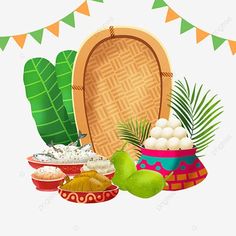 an image of some food on the table with buntings and flags in the background