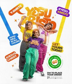 an advertisement for kids's clothing featuring three girls in colorful outfits and the words yes you