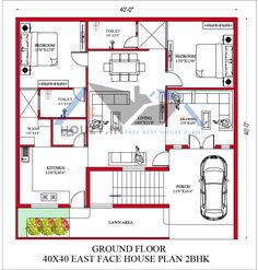 the ground plan for a house with 3 bedroom and 2 bath rooms, including an attached garage