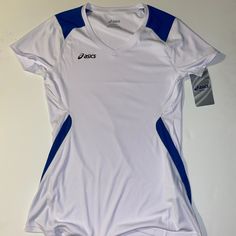 a women's white and blue soccer jersey