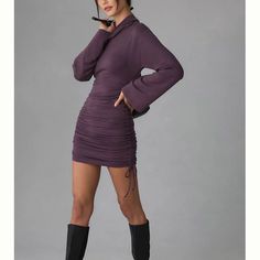 Anthropologie Daily Practice Long Sleeve Ruched Mini Dress Size Small Nwt Purple New With Original Tags Still Attached Plum Purple Color Mini Dress Ruched Sides With Adjustable Drawstrings Wide Bell Sleeves Funnel Neckline Pullover Style Size Small Relaxed, Casual, Loungewear, Comfy, Comfortable, Cozy Loungewear Comfy, Ruched Mini Dress, Purple Long Sleeve, Favorite Boots, Plum Purple, Weekend Wear, Wide Sleeves, Anthropologie Dress, Anthropologie Dresses