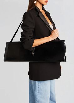 black leather, shoulder bag, trendy, night out outfit, night out party, trendy outfit idea, fashion outfits, fashion outfits summer Versatile Tote Box Bag For Formal Occasions, Versatile Formal Tote Box Bag, Modern Shoulder Bag With Adjustable Strap For Party, Versatile Evening Tote Box Bag, Modern Satchel Shoulder Bag For Party, Versatile Evening Box Bag Tote, Sleek Clutch Bag With Removable Pouch, Modern Clutch Box Bag For Office, Modern Bag With Adjustable Strap For Party