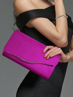 Hot Pink Glamorous Collar  Flannelette Plain Square Bag Embellished   Women Bags Velvet Clutch, Chain Pattern, Clutch Purse Evening, Cool Gifts For Women, Rhinestone Bow, Pink Collar, Evening Purse, Pink Collars, Ladies Clutch