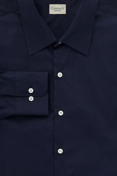 La Shirt Classica, Cotton Poplin – Comme Si Elegant Navy Cotton Shirt, Navy Cotton Dress Shirt For Business, Business Cotton Shirt With Collar, Collared Cotton Shirt For Business, Cotton Collared Shirt For Business, Navy Long Sleeve Cotton Dress Shirt, Navy Cotton Top For Semi-formal Occasions, Navy Cotton Tops For Semi-formal Occasions, Classic Cotton Business Tops