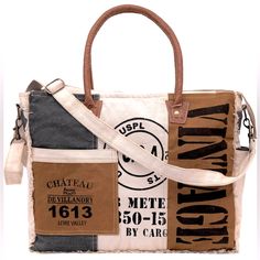 ~ Brand: Boutique ~ Type: Tote Bag ~ Colors: Off White, Tan & Jean ~ Exterior Material: Cowhide Leather & Canvas ~ Interior Material: Cotton ~ Material Source: Upcycled ~ Size: 17” L X 5” W X 13” H ~ Handcrafted ~ Care: Hand Wash Only ~ Country Of Origin: India Main Compartment Zipper Closure With An Exterior Side Pocket For Your Phone, Back Pocket For Miscellaneous Zippered Top Closure, And One Large And Two Smaller Internal Pockets, This Small Canvas Tote Bag Will Neatly Organize Your Essentia