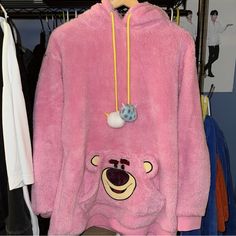 Brand New Disneyland Hk Lotso Hoodie With Monster Inc Unisex Pink Long Sleeve Hooded Jacket With Pockets, Pink Hooded Sweatshirt For Winter, Pink Hooded Winter Sweatshirt, Pink Hooded Hoodie With Pockets, Winter Pink Hoodie With Double-lined Hood, Pink Hoodie With Drawstring Hood For Winter, Pink Winter Hoodie With Drawstring Hood, Pink Hoodie With Pockets For Fall, Cozy Pink Hoodie With Pockets