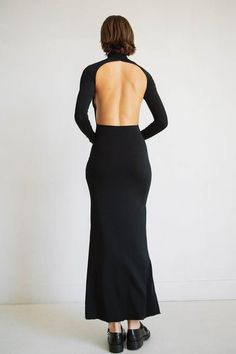 Backless Bodycon Dress With Side Slits, Fitted Backless Bodycon Dress With Side Slits, Fitted Maxi Dress With Cowl Back For Night Out, Fitted Bodycon Dress With Side Slits And Backless Design, Stretch Low Back Maxi Dress For Night Out, Stretch Maxi Dress With Low Back For Night Out, Backless Elastane Dress With Back Zipper, Backless Dress With Back Zipper In Elastane, Fitted Black Maxi Dress With Cutout Back