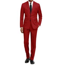 Braveman Men's Slim Fit 2PC Solid Suits - DAILYHAUTE Formal Two Piece, How To Wear Kimono, Brave Man, Summer Kimono, Flat Front Pants, Dressed To The Nines, Slim Fit Suit, Mens Formal, Red Blazer