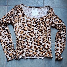 Brand New With Tags Leopard Print Shirt Trendy Cute Brown Fitted Long Sleeve Top, Casual Fitted Brown Shirt, Fitted Brown Long Sleeve Tops, Fitted Long Sleeve Brown Top, Casual Stretch Leopard Print Blouse, Trendy Long Sleeve Leopard Print Top, Casual Leopard Print Spring Tops, Leopard Print Cotton Tops For Fall, Fall Leopard Print Cotton Tops