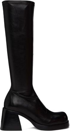 Miista: Black Hedy Boots | SSENSE Sleek Black Knee-high Boots, Black Knee-high Platform Boots With Leather Sole, Black Mid-calf Heeled Boots For Formal Occasions, Black Leather Knee-high Heeled Boots, Fitted Black Knee-high Calf Leather Boots, Knee-high Boots With Leather Lining For Business, Wide Calf Knee-high Boots In Calf Leather, Black Leather-lined Mid-calf Boots For Work, Black Mid-calf Boots With Leather Lining For Work