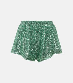 Sequined shorts in green - Oseree | Mytheresa Slip Shorts, Sequin Crop Top, Sequin Design, Sequin Shorts, Aqua Green, Shirt Skirt, Blouse Styles, Sweater Skirt, High Waisted Shorts