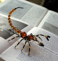 a close up of a spider on an open book