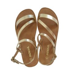 These Soda Sandals Add A Touch Of Elegance With Their Gold Strappy Design. They Feature A Durable Rubber Sole For Comfort And Stability. Ideal For Casual Summer Outings, The Adjustable Buckle Ensures A Secure Fit. The Stylish And Versatile Design Pairs Effortlessly With A Variety Of Outfits. Rubber Sole Adjustable Buckle Gold Strappy Design Casual Summer Flats Gold Adjustable Slingback Sandals For Summer, Gold Strappy Slingback Sandals For Summer, Gold Strappy Sandals For Vacation, Gold Ankle Strap Sandals For Summer, Gold Ankle Strap Summer Sandals, Casual Gold Strappy Sandals, Soda Sandals, Casual Summer Flats, Gold Strappy Sandals