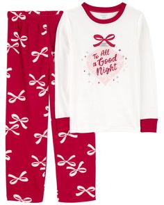 Designed with a snug fit cotton top and cozy fleece on the bottom, these PJs are perfect for colder weather. Fitted Cotton Top, Kids Pajamas Girls, Carter Kids, Bow Top, Girls Sleepwear, Christmas Bow, Fleece Pajamas, Pajama Pant, Christmas Bows