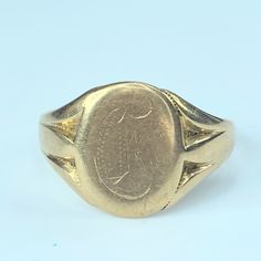 A Fine Men's Signet Ring, Circa 1950's. Oval Center With Letter "D" Monogram. Double Groove On Shanks. Ring Top Is 15.58mm. Ring Size 13.5 , Weight 5.8g, Assay 10k D Monogram, Signet Ring Men, Letter D, Mens Accessories Jewelry, D Ring, Signet Ring, Gold Yellow, Size 13, Mens Accessories