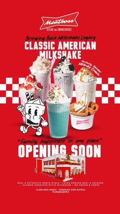 the menu for an american milkshake restaurant