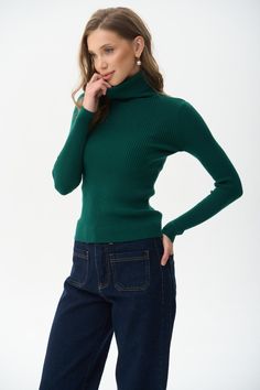 Ribbed turtleneck sweater in color green - SOLMAR Elegant Ribbed Winter Sweater, Spring Turtleneck Sweater, Trendy Fitted Green Sweater, Green Fitted Casual Turtleneck, Ribbed Collar Turtleneck For Fall, Green Turtleneck Top For Fall, Trendy Green Sweater With Ribbed Collar, Fitted Green Sweater With Ribbed Cuffs, Fall Green Turtleneck Top