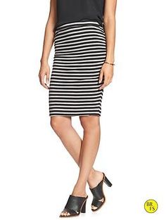 Factory Stripe Ruched Skirt | Banana Republic Chic Gathered Pencil Skirt For Spring, Ruched Skirt For Workwear In Summer, Ruched Skirt For Workwear And Summer, Summer Ruched Skirt For Workwear, Casual Pencil Skirt For Summer Workwear, Knee-length Ruched Skirt For Work, Chic Ruched Pencil Skirt For Spring, Casual Ruched Relaxed Bottoms, Casual Ruched Bottoms