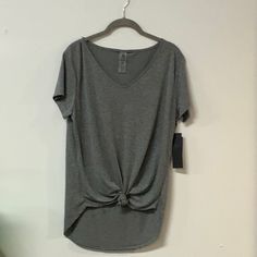 Mono B Tee, Grey, V Neck, Tie Know Front, Light Weight 1005 Rayon Tt Isi278727-4 (-3) Casual Gray Short Sleeve Top, Casual V-neck Short Sleeve Top For Loungewear, Trendy Gray V-neck T-shirt, Baylor Shirt, Beyonce T Shirt, Harry Styles Watermelon Sugar, Fleetwood Mac Rumors, Linen Tee, Yellow T Shirt