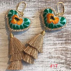 Hand Embroidered Hand Made Long Tassel And Crystal Earrings. Light Weight Boho Colorful Earrings. One Of A Kind. Stunning Earrings Will Go Great With Any Outfit. Earrings Measure Approximately 4”L X 1.5”W 3.7”L X 1.5”W 2.9”L X 1.5”W Message Me To Specify Which Pair You’ll Like. Otherwise I’ll Randomly Select For You. Feel Free To Message Me With Any Questions. Embroidery Earrings Handmade Jewelry, Big Earrings Outfit, Bead Embroidery Earrings, Hoop Crafts, Felt Earrings, Embroidery Earrings, Embroidered Earrings, Earrings Outfit, Embroidery Hoop Crafts