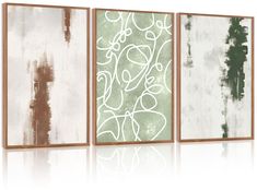 three framed art pieces on a white background