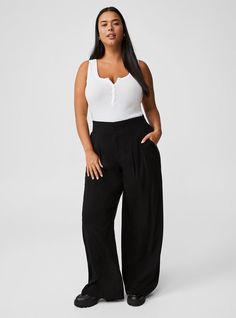 Wide Leg Stretch Challis High-Rise Pant Kimono Shrug, Oversized Shacket, New Street Style, Shoes For Leggings, Swimming Outfit, Leg Stretching, High Rise Pants, Bra And Panty Sets, Deep Black