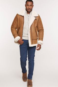 Jason Sheepskin B-3 Bomber Jacket | Overland Rugged Sheepskin Long Sleeve Outerwear, Rugged Sheepskin Outerwear With Long Sleeves, Rugged Sheepskin Outerwear For Outdoor, Shearling Long Sleeve Outerwear For Outdoor, Rugged Sheepskin Outerwear, Shearling Outerwear With Fleece Lining For Outdoor, Brown Pilot Outerwear For Winter, Winter Shearling Leather Jacket With Zip Fly, Shearling Leather Jacket With Fleece Lining