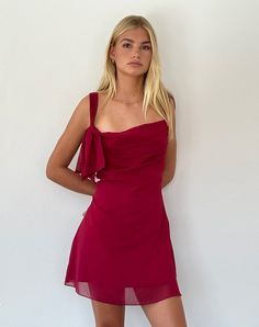 Coraline Bow Mini Dress in Burgundy Bow Mini Dress, Bandeau Dress, Cowl Neckline, Hoco Dresses, Body Con Skirt, Coraline, Dance Dresses, Chiffon Fabric, Lace Tops