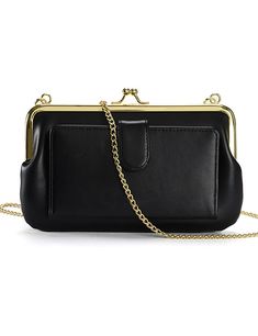 PRICES MAY VARY. 【CONVERTIBLE and VERSATILE】 Purse wallet, with kiss lock and 50" gold chain strap, can be converted to a clutch purses or a crossbody bag, convenient opening and closing. It weights approx. 260g and measures 7.8"(W) x 4.5"(H) x 1.3"(D). 【SUITABLE CAPACITY】 Women clutch purse, main compartment with metal snap kiss locks on the frame to give it a strong closure, suitable for cell phone, tissue, make-up and other small items. The front wallet with a snap-on button is intended for c Kiss Lock Crossbody Purse, Silver Clutch Purse, Clutch Purse Black, Cards Easy, Silver Clutch, Trendy Shoulder Bag, Cell Phone Purse, Purse Gift, Crossbody Bags For Women