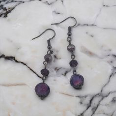 Beautiful shades of purple glass beads Purple Long Drop Beaded Earrings With Dangling Beads, Purple Adjustable Drop Crystal Earrings, Purple Drop Crystal Earrings Nickel Free, Purple Dangling Beads Chandelier Earrings, Nickel Free Purple Crystal Drop Earrings, Nickel-free Purple Beaded Earrings, Purple Crystal Earrings With Round Beads, Purple Dangling Beads Earrings For Party, Purple Faceted Bead Drop Earrings