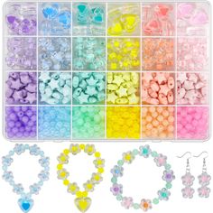 PRICES MAY VARY. 🧡【Jewelry Making Beads Kit】798Pcs acrylic colorful pastel beads set in 4 different styles, 510 pcs acrylic round beads, 156 pcs acrylic star beads, 30 pcs acrylic heart beads in large size and 102 pcs acrylic flower beads, Our assorted charming beads are packed in a plastic box with 24 compartments to avoid mix together; Convenient for you to collect, carry and store anywhere. Sufficient quantity and colors can meet your different DIY production needs. 💛【Diverse Colors & Shape Aesthetic Beads, Beads Aesthetic, Cute Beads, Beads For Bracelets, Beading For Kids, Pastel Beads, Star Beads, Beads Flower, Making Hair