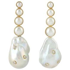 Diamond Pearl 18 Karat Gold Earrings For Sale at 1stDibs Gold Earrings, Pearl Earrings, Dangle Earrings, Yellow Gold, Gold