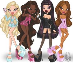 Black Bratz Doll, Bratz Doll Outfits, Bratz Girls, Bratz Doll, Doll Art, Mermaid Fashion, Girly Art, Digital Illustration, Doll Clothes