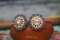 Kundan Bridal Earrings With Stone Work For Anniversary, Round Bridal Earrings With Stone Work For Reception, Round Bridal Earrings For Anniversary And Diwali, Heavy Round Bridal Earrings For Anniversary, Fusion Style Gemstone Bridal Earrings, Temple Jewelry Bridal Earrings With Gemstone, Fusion Style Gemstone Bridal Earrings For Wedding, Gemstone Earrings For Wedding And Festivals, Round Cutdana Bridal Earrings Gift