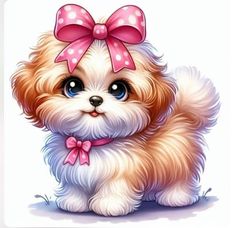 a cute little dog with a pink bow on its head