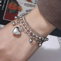 Silver One Clasp Multi Charm Bracelet, Heart Bracelet Length: 6.5 Plus 2 Inch Extender Delicate Choker, Bracelet Heart, Color Me Beautiful, Silver Charm Bracelet, Colourful Necklace, Heart Bracelet, Tiffany Heart, Heart Charm Bracelet, Chain Link Bracelet