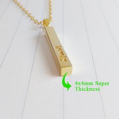 "All of our products are handmade. The Vertical Bar Necklace 18K Gold Plated - A perfect gift for holidays, anniversaries, birthdays,valentine, Christmas,mother's day and more. Adorable gold personalized bar necklace that can be engraved with any words, names, monogram,initials,coordinate, roman numeral,birthday,any signs your requests. Why buy from us? Quality Product At Affordable Prices 4mm Super Thickness. 100% Satisfaction Guaranteed. Detail Material:925 sterling sliver Thickness:4mm(0.16\" Customizable Rectangular Necklaces For Birthday, Customizable Rectangular Necklace For Birthday Gift, Customizable Rectangular Necklaces For Birthday Gift, Gold Rectangular Bar Necklace For Gift, Customized Rectangular Necklace For Birthday Gift, Personalized Gold Bar Necklace Gift, Customizable Rectangular Bar Necklace For Gifts, Customizable Rectangular Bar Necklace Gift, Customizable Minimalist Bar Necklace As Gift