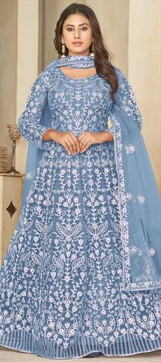 Blue color Salwar Kameez in Net fabric with Embroidered, Resham, Thread work Party Wear Salwar Kameez, Party Wear Salwar, Resham Work, Net Fabric, Thread Work, Salwar Kameez, Anarkali, Party Wear, Thread