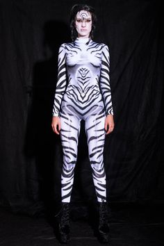 Adult Zebra Costume Halloween Costume Womens plus size | Etsy High Stretch Unitard For Halloween Costume Party, Halloween Cosplay Stretch Unitard, High Stretch Black Bodysuit For Halloween, High Stretch Black Unitard For Halloween, White Bodysuit For Halloween Costume Party, Pastel Goth Leggings, Halloween Costume Womens, Zebra Costume, Spandex Catsuit