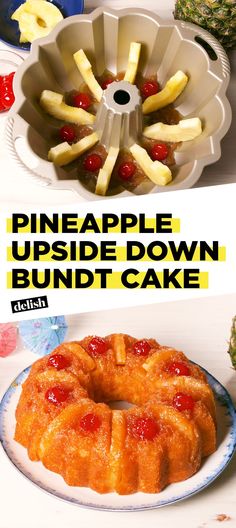 pineapple upside down bundt cake on a plate