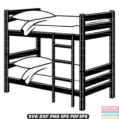 the bunk bed is black and white, with sheets on it's bottom half