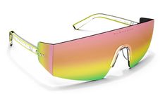 'Neon Hype’ is color out loud. Lightweight and frameless, they’re our first sunglasses with a multi-base PureBlend™ Lens for a full wraparound design. And with a peach-lime aesthetic complemented by neon pinstriped temples, you won’t need anyone to hype you up — these shades do all the talking. // Details: Gender: Unisex Lens Color: Non-Polarized PureBlend™ Peach-Lime UV Rating: 100% UV Protection Fit / Size: Medium - Large Vibe: Progressive In the Box: Microfiber Pouch & Sticker Pack Modern Multicolor Shield Sunglasses With Polarized Lenses, Modern Multicolor Shield Sunglasses With Uv Protection, Modern Pink Shield Sunglasses For Spring, Pink Rimless Shield Sunglasses With Mirrored Lenses, Pink Mirrored Rimless Shield Sunglasses, Modern Orange Shield Sunglasses With Uv Protection, Orange Mirrored Shield Sunglasses, Casual Orange Shield Sunglasses With Mirrored Lenses, Trendy Orange Shield Sunglasses With Mirrored Lenses