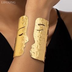 Solid Gold Hair Cuff Bangle for Locs, Sisterlocks Gender: Women Metals Type: Iron alloy Bracelets Type: Hair Cuff Bracelet Fine or Fashion: Fashion Style: Punk Material: Metal Shape\pattern: Face Iron Jewelry, Open Bangle Bracelet, Open Bangle, Gold Bracelets, Bangle Designs, Hand Jewelry, Face Design, Cuff Bangles, Holiday Fashion